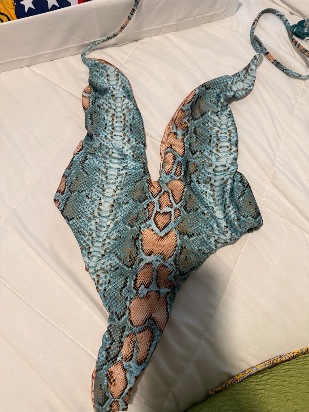 One-Piece Swimsuit
Blue-Tan Snakeskin Print